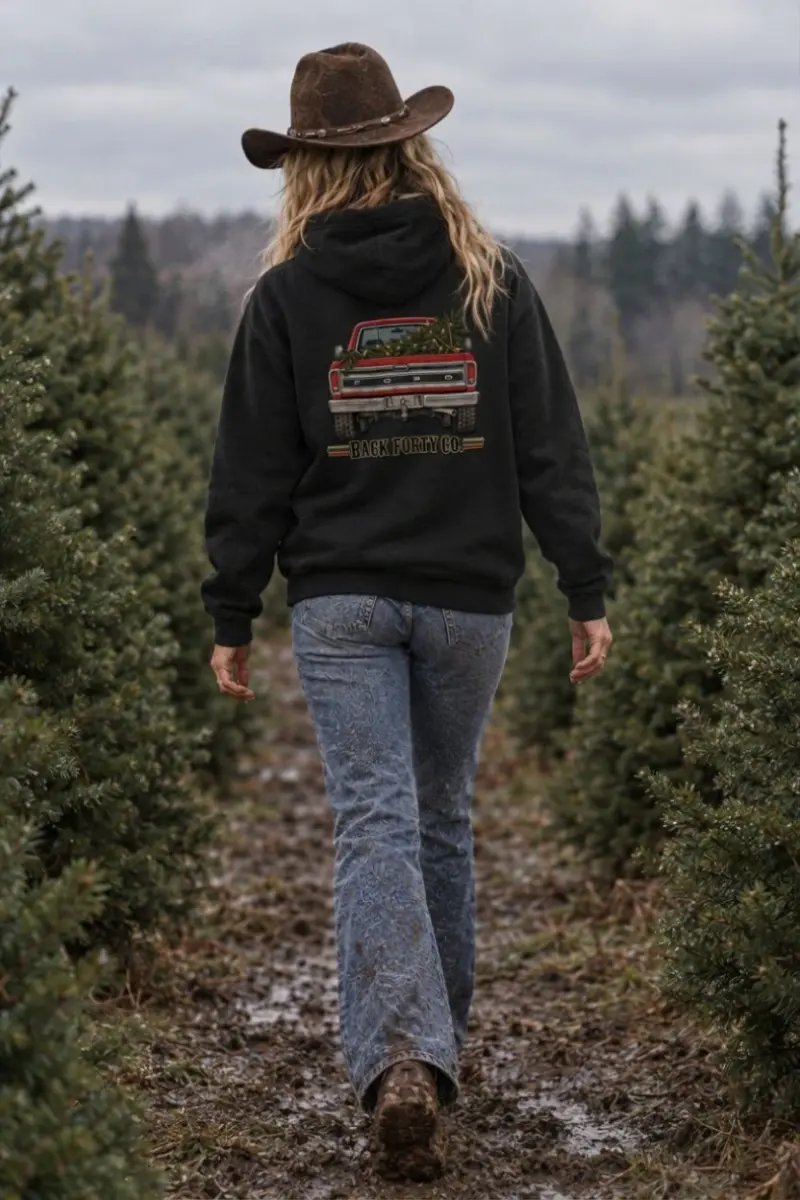 Tinsel & Tailgate Unisex Hoodie, worn, back view